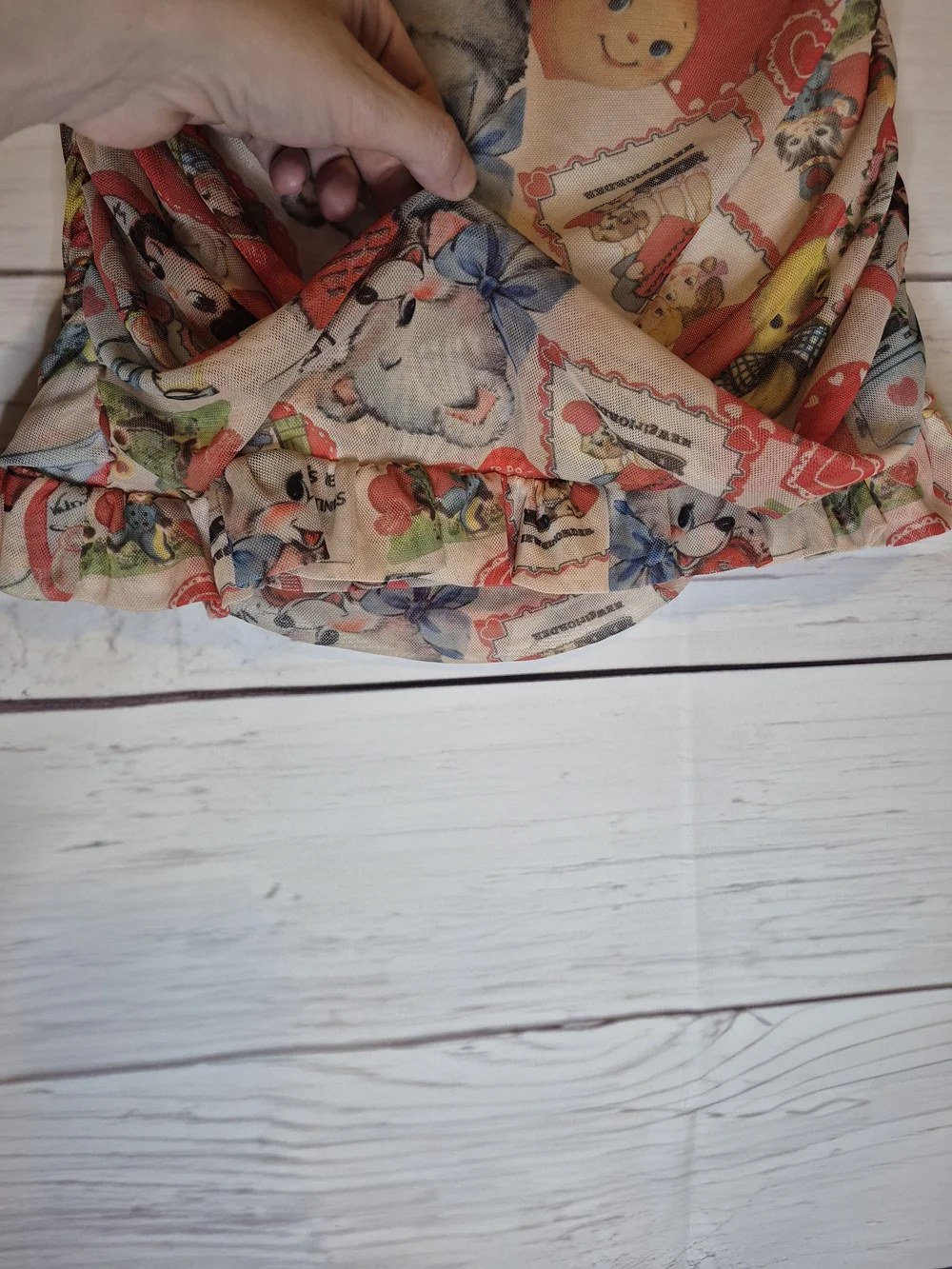 Peach & Coral Vintage-Print Valentine Cropped Mesh Tube Top Sz. 10 - Picture 6 of 12